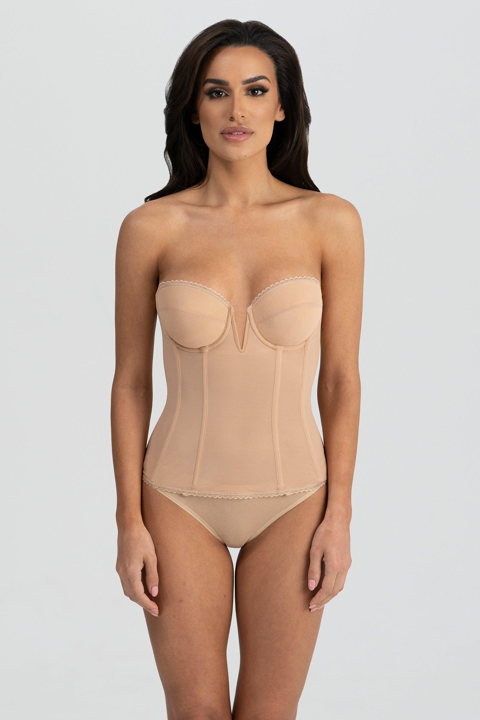 V Wire Longline Strapless Corset Bridal Bra 8990 - Mocha / 30 / B - COCOMELODY